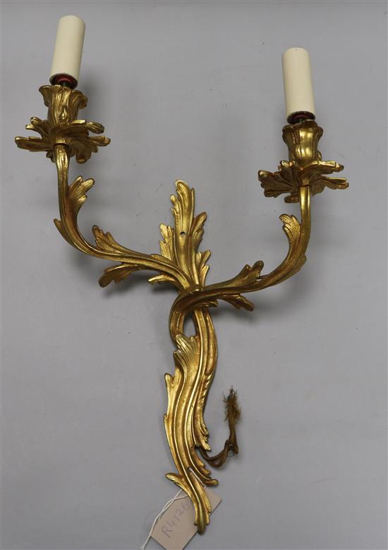 A Louis XV style ormolu two branch wall light